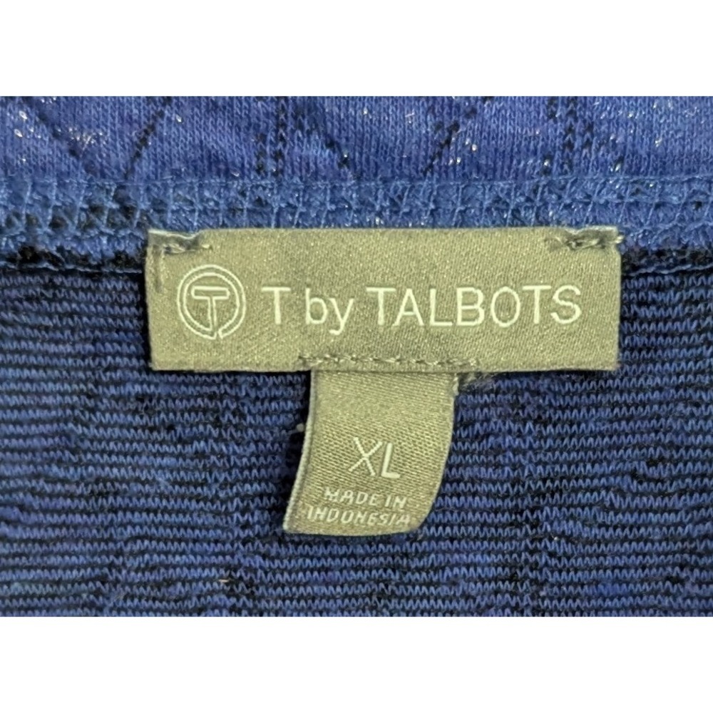 T By Talbots Women's Pullover Mock Sweater XL Blue Metallic Long Sleeve Zipper - Picture 6 of 6